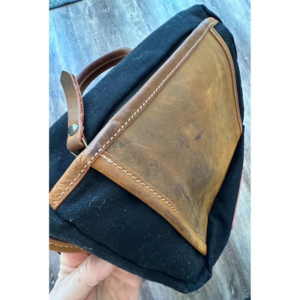 Pop's Kalahari Leather Trim Backpack Black Canvas Laptop Sturdy Bag Distressed - Picture 9 of 14